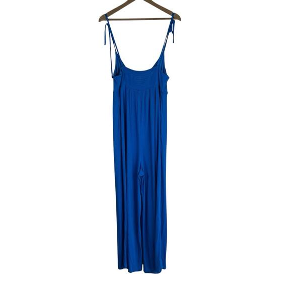 NWT Loft Beach Jumpsuit Womens S Blue Tie Shoulder V-Neck Wide Leg Coastal - Picture 5 of 7